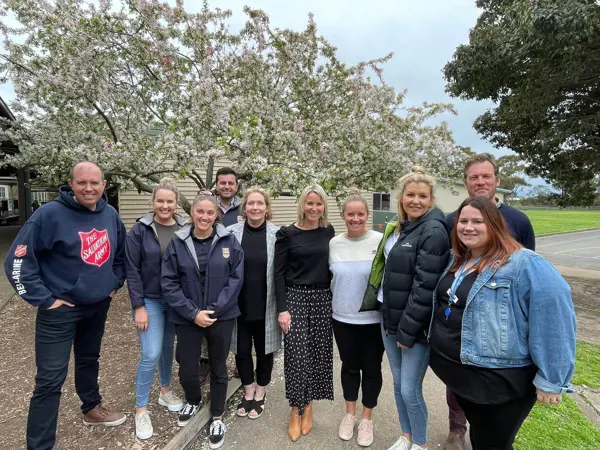 Group of volunteers gathered outside